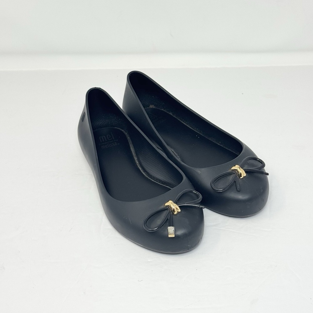 Mini Melissa Black Ballet Flats with Gold Accent